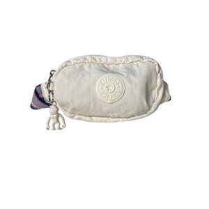 Kipling White Waist Bag With‎ Monkey Keychain And Striped Adjustable Strap